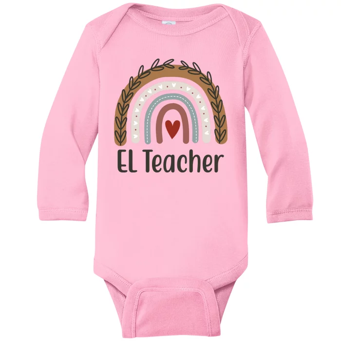 El Teacher Rainbow Heart Baby Long Sleeve Bodysuit