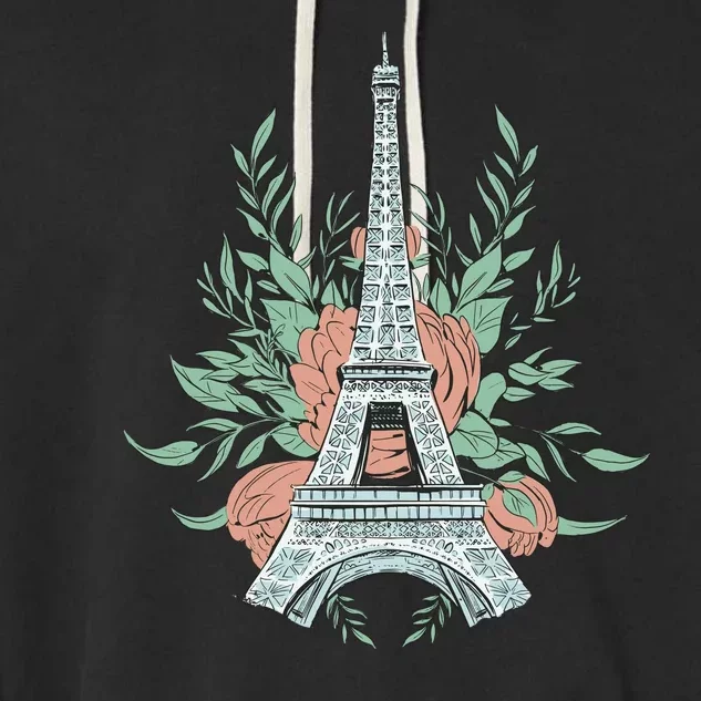 Eiffel Tower Rose Floral Garment-Dyed Fleece Hoodie