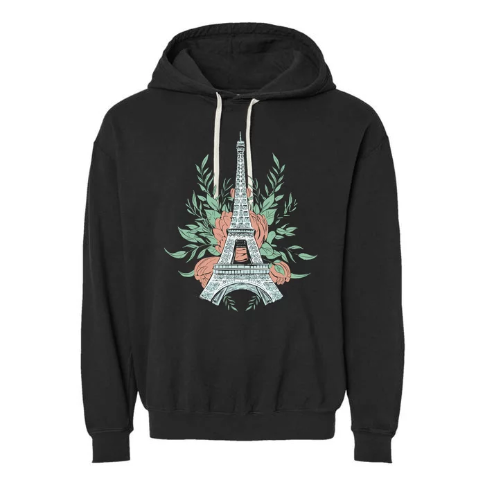 Eiffel Tower Rose Floral Garment-Dyed Fleece Hoodie