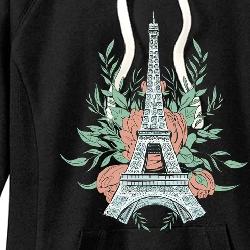 Eiffel Tower Rose Floral Women's Fleece Hoodie