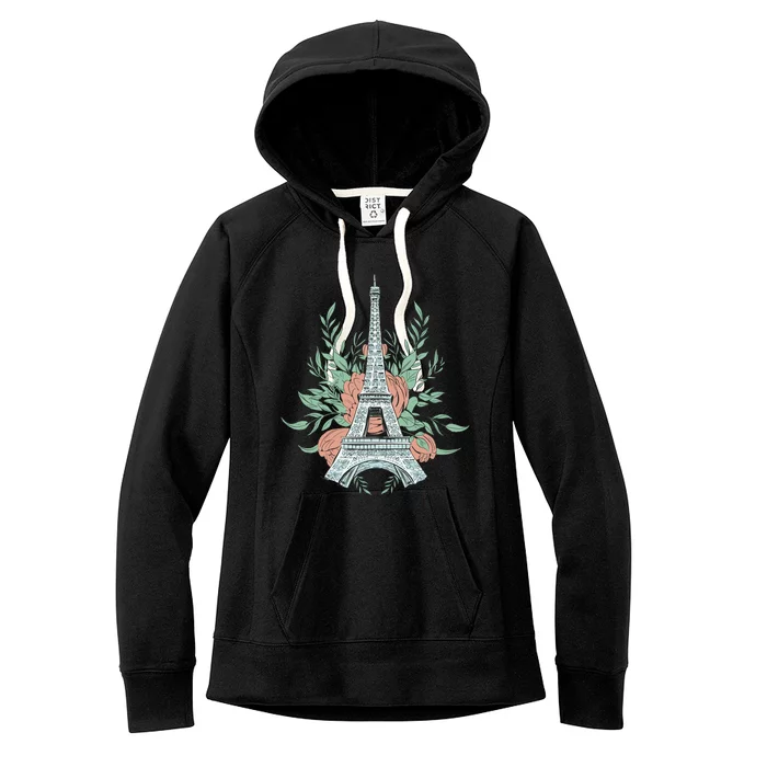 Eiffel Tower Rose Floral Women's Fleece Hoodie