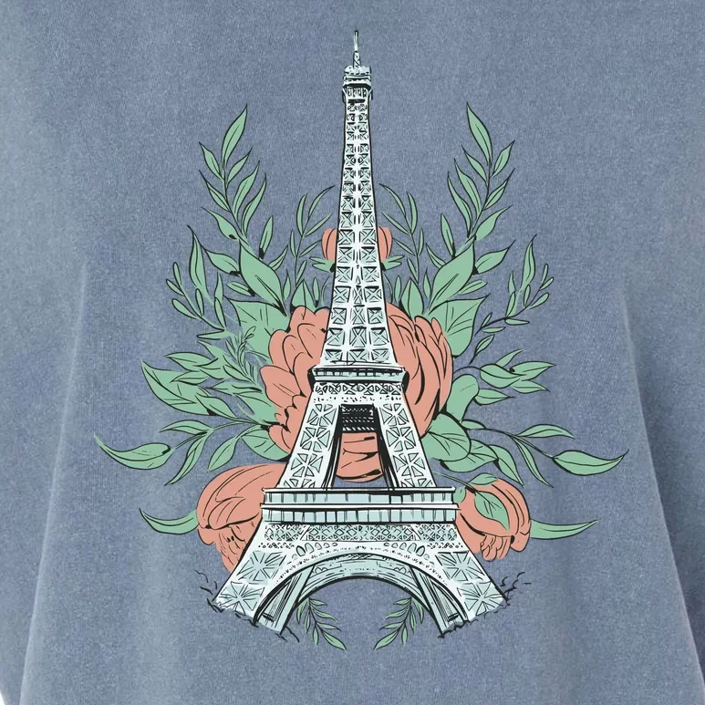 Eiffel Tower Rose Floral Garment-Dyed Women's Muscle Tee