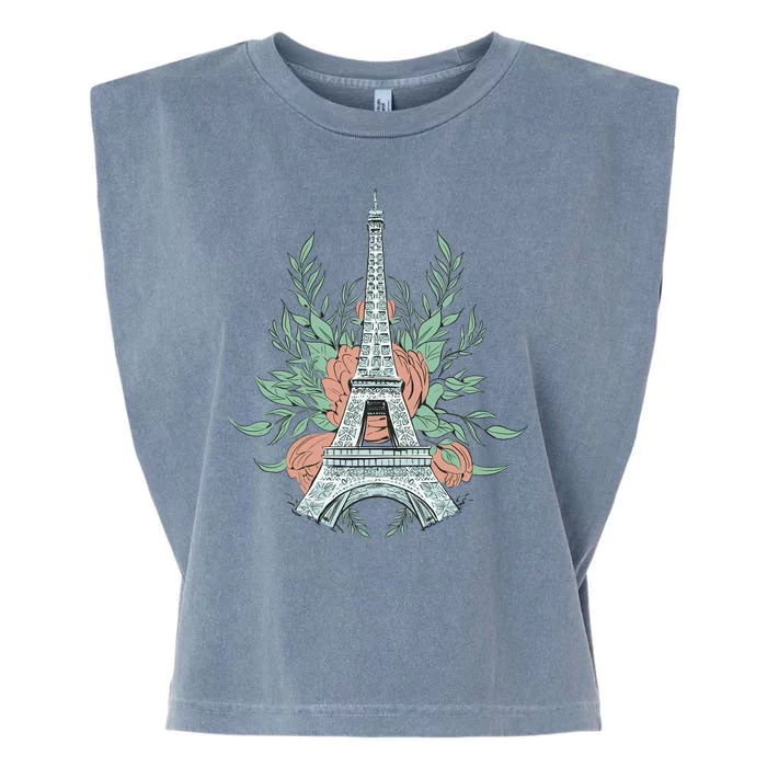 Eiffel Tower Rose Floral Garment-Dyed Women's Muscle Tee