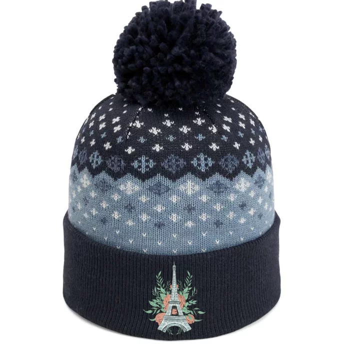 Eiffel Tower Rose Floral The Baniff Cuffed Pom Beanie