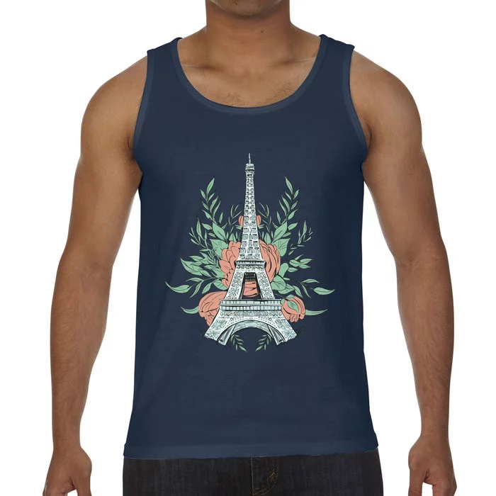 Eiffel Tower Rose Floral Comfort Colors® Tank Top