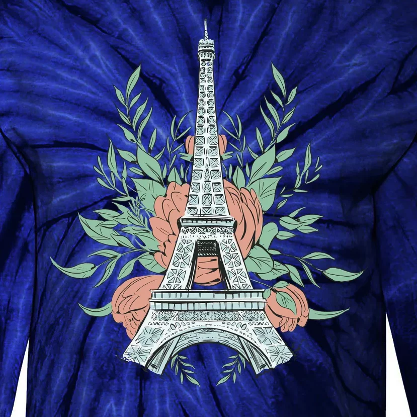 Eiffel Tower Rose Floral Tie-Dye Long Sleeve Shirt