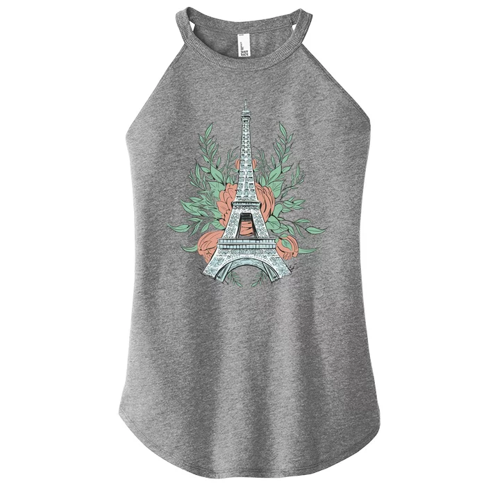 Eiffel Tower Rose Floral Women’s Perfect Tri Rocker Tank