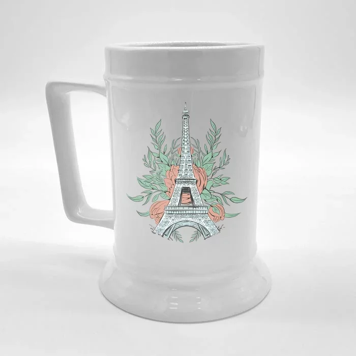 Eiffel Tower Rose Floral Front & Back Beer Stein