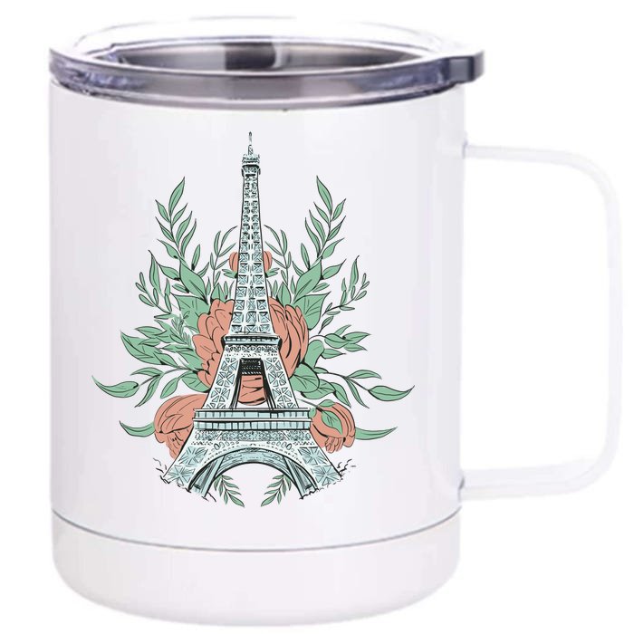 Eiffel Tower Rose Floral Front & Back 12oz Stainless Steel Tumbler Cup