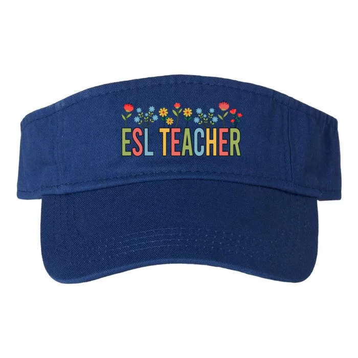 Esl Teacher Retro Wildflowers Back To School Gift Valucap Bio-Washed Visor