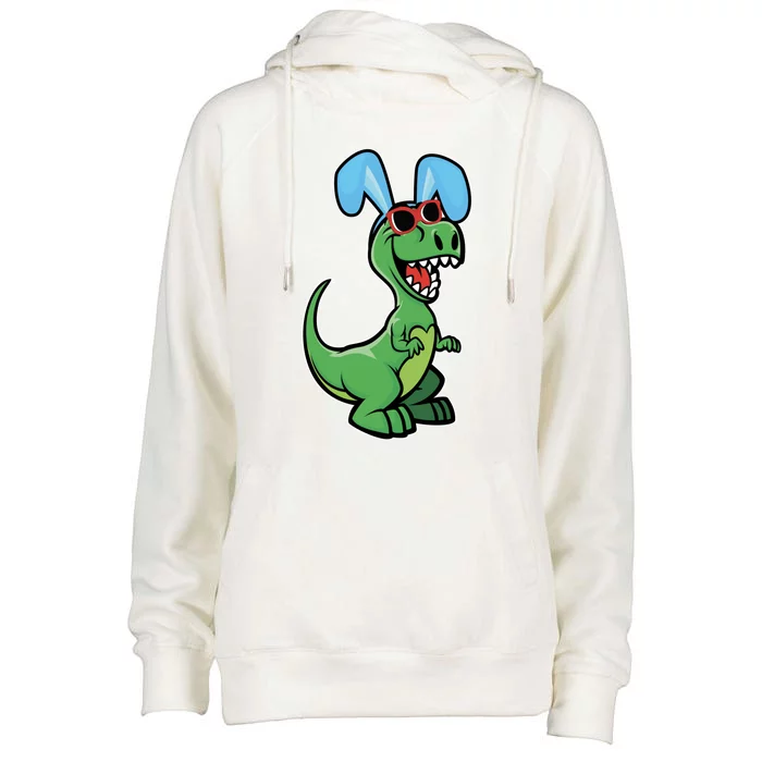 Easter T Rex Dinosaur With Easter Bunny Rabbit Ears Great Gift Womens Funnel Neck Pullover Hood