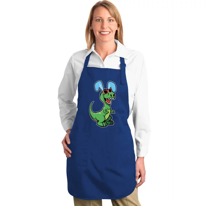 Easter T Rex Dinosaur With Easter Bunny Rabbit Ears Great Gift Full-Length Apron With Pocket