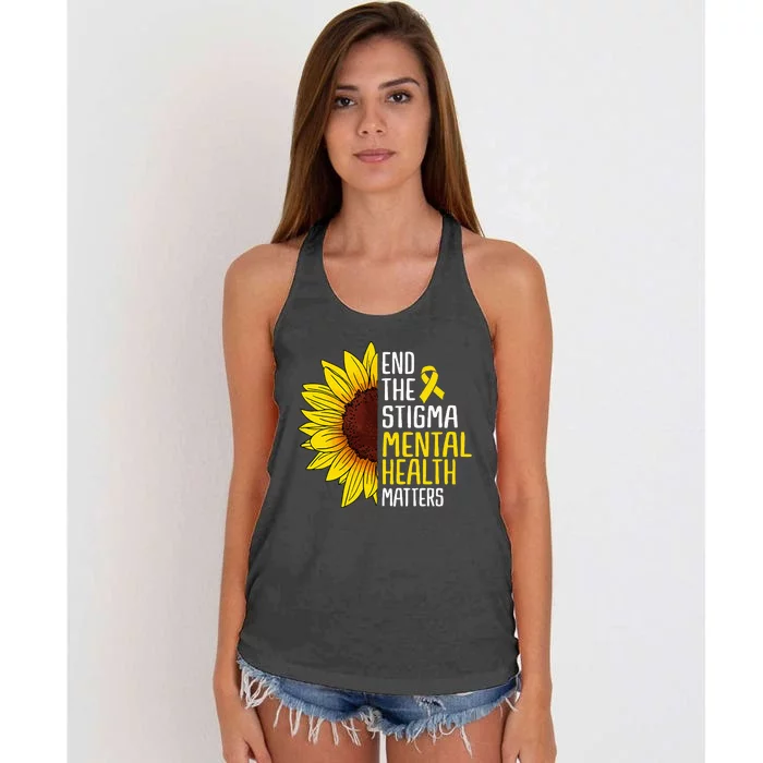 End The Stigma Mental Health Matters Mental Awareness Women's Knotted Racerback Tank