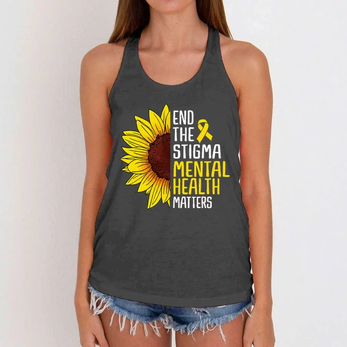 End The Stigma Mental Health Matters Mental Awareness Women's Knotted Racerback Tank