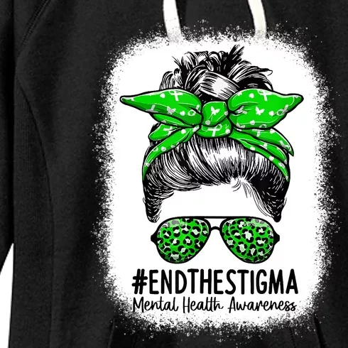 End The Stigma Messy Bun Women Mental Health Awareness Women's Fleece Hoodie