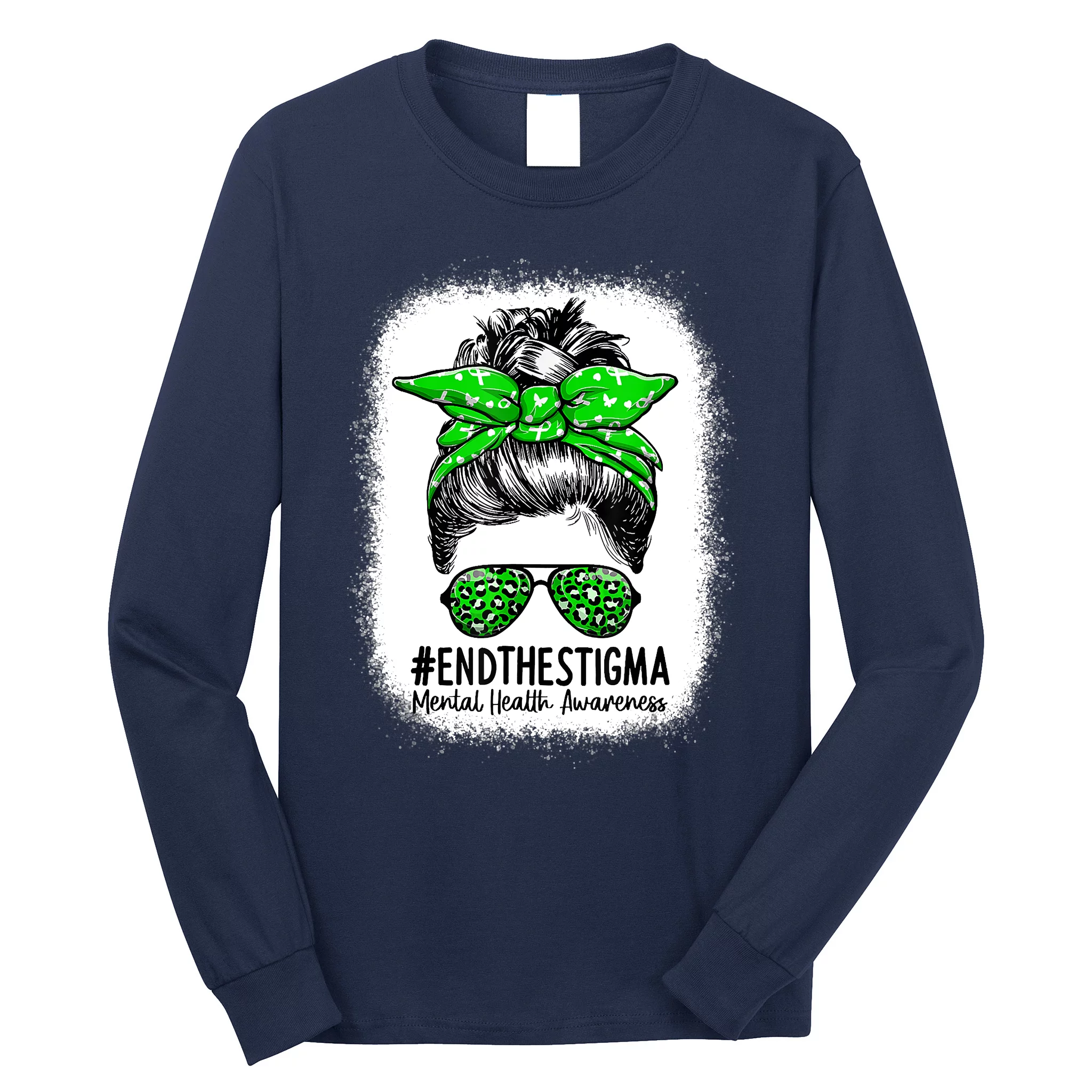 End The Stigma Messy Bun Women Mental Health Awareness Long Sleeve ...