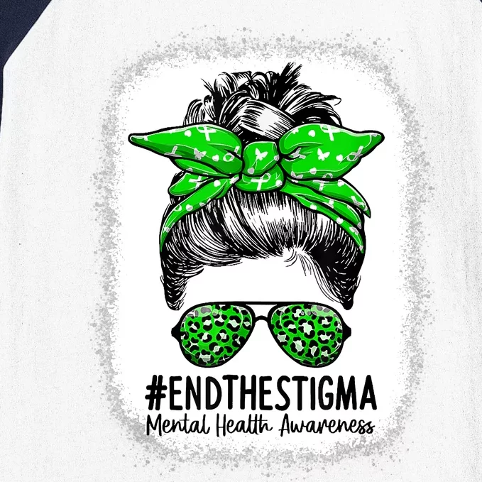 End The Stigma Messy Bun Women Mental Health Awareness Baseball Sleeve Shirt