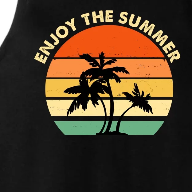 Enjoy The Summer Retro Sunset Palm Tree Ladies Tri-Blend Wicking Tank