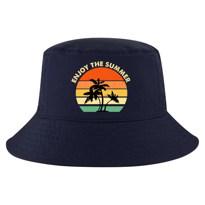 Enjoy The Summer Retro Sunset Palm Tree Cool Comfort Performance Bucket Hat