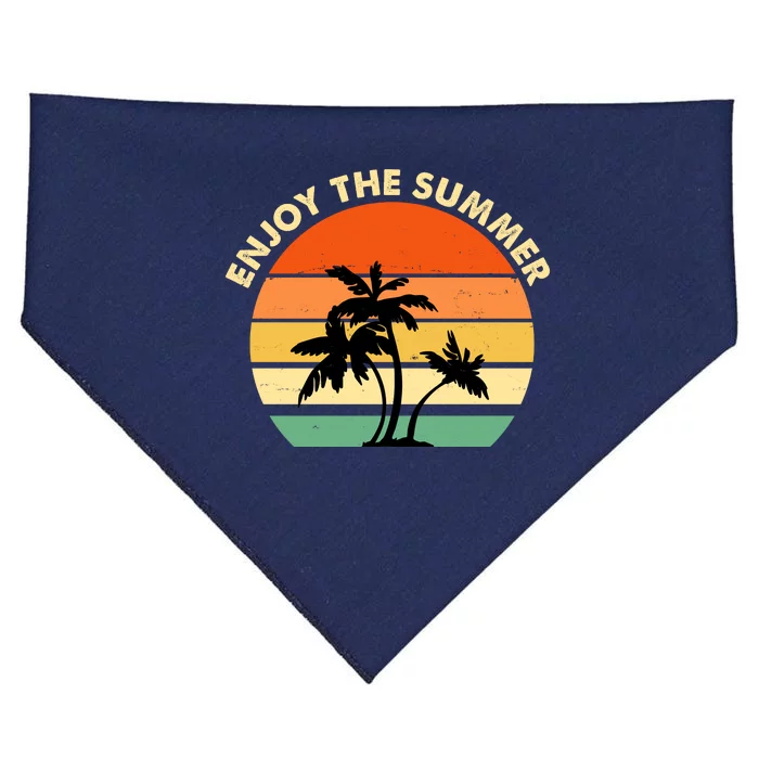 Enjoy The Summer Retro Sunset Palm Tree USA-Made Doggie Bandana