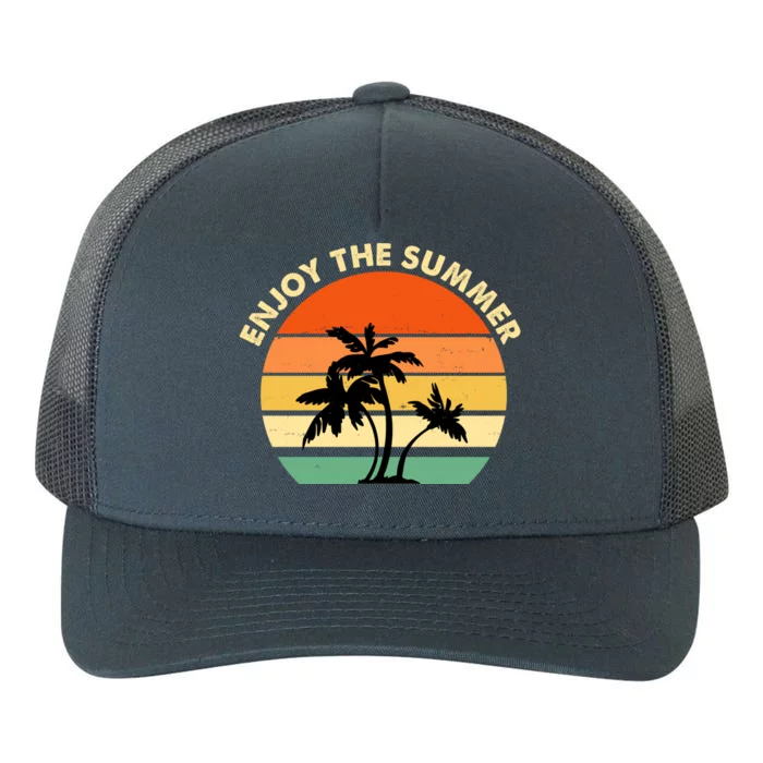 Enjoy The Summer Retro Sunset Palm Tree Yupoong Adult 5-Panel Trucker Hat