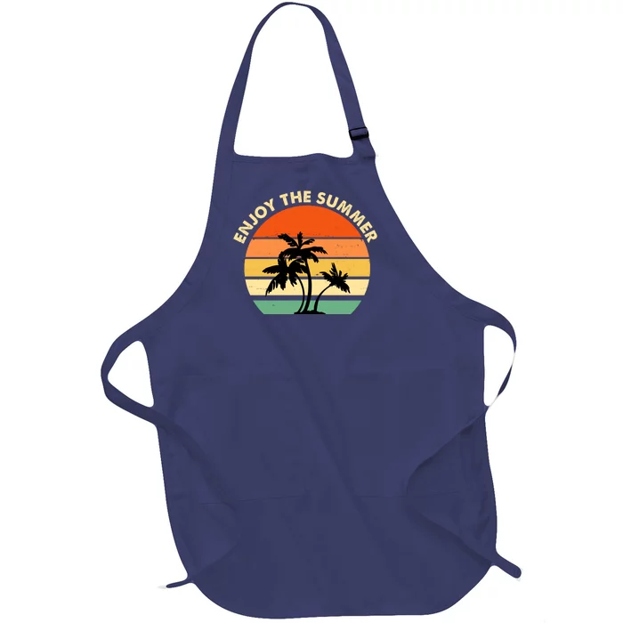 Enjoy The Summer Retro Sunset Palm Tree Full-Length Apron With Pocket