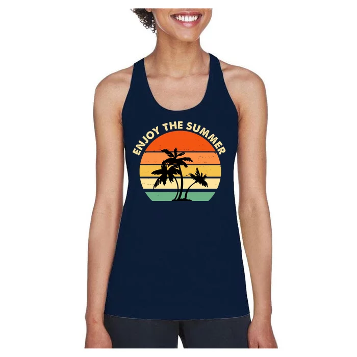 Enjoy The Summer Retro Sunset Palm Tree Women's Racerback Tank