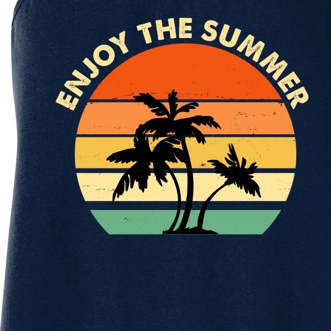 Enjoy The Summer Retro Sunset Palm Tree Women's Racerback Tank