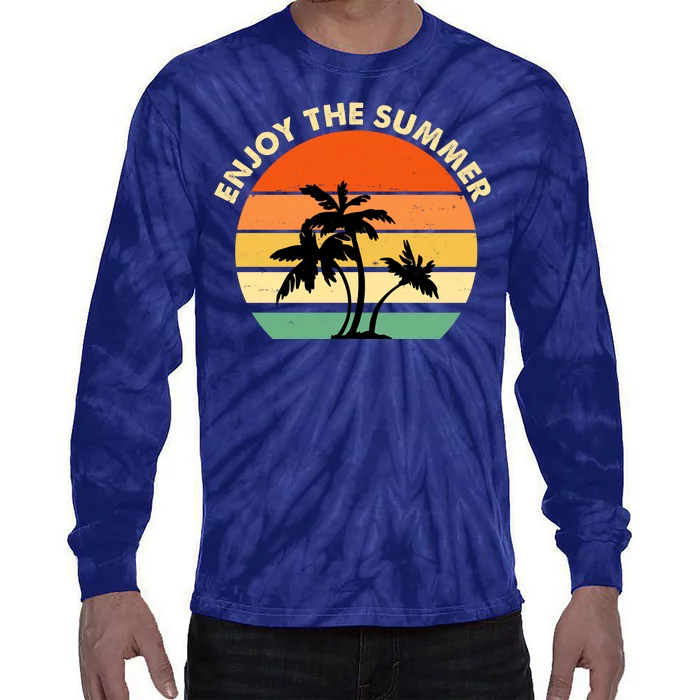 Enjoy The Summer Retro Sunset Palm Tree Tie-Dye Long Sleeve Shirt