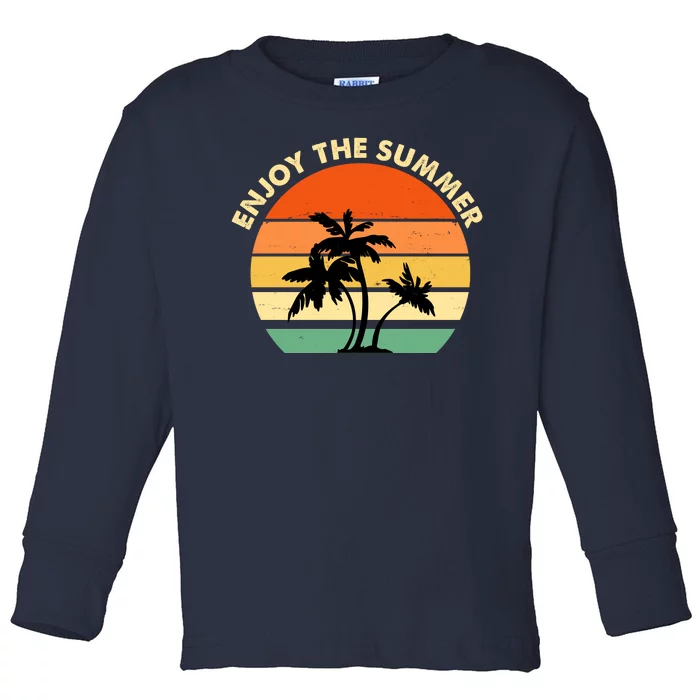 Enjoy The Summer Retro Sunset Palm Tree Toddler Long Sleeve Shirt