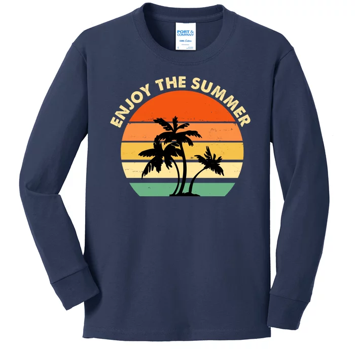 Enjoy The Summer Retro Sunset Palm Tree Kids Long Sleeve Shirt