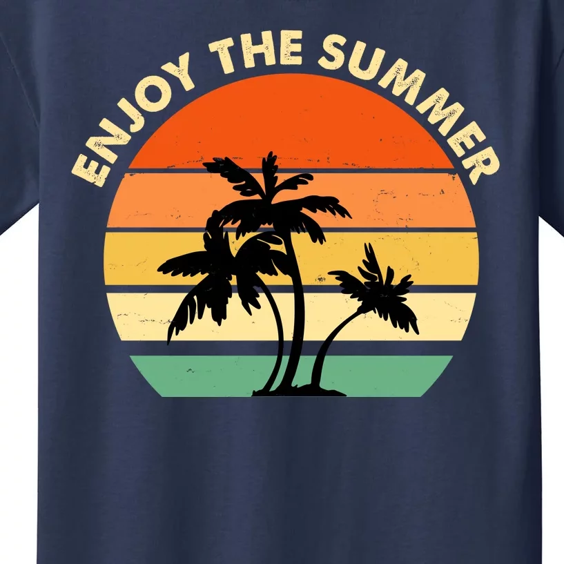 Enjoy The Summer Retro Sunset Palm Tree Kids T-Shirt