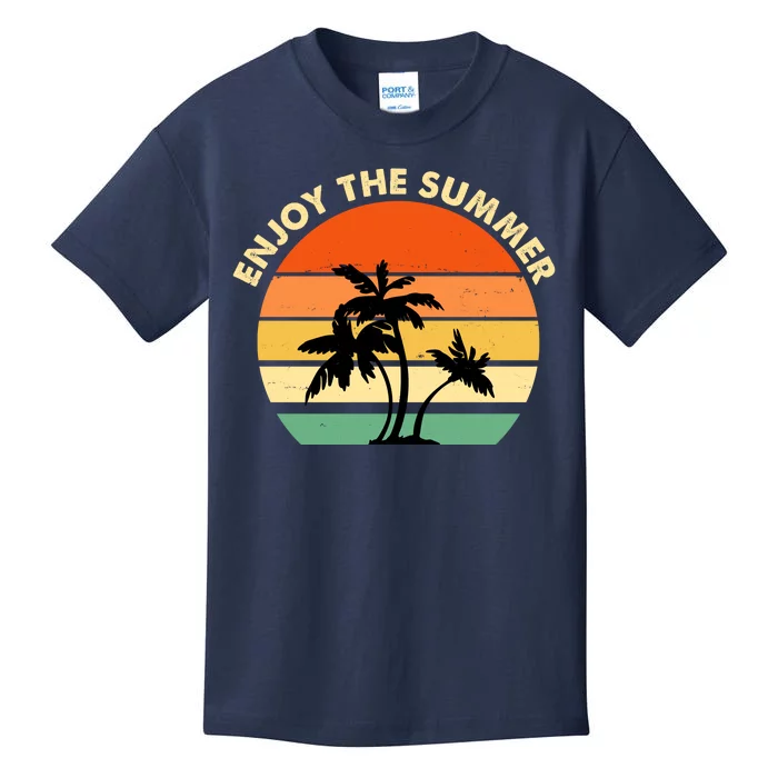 Enjoy The Summer Retro Sunset Palm Tree Kids T-Shirt