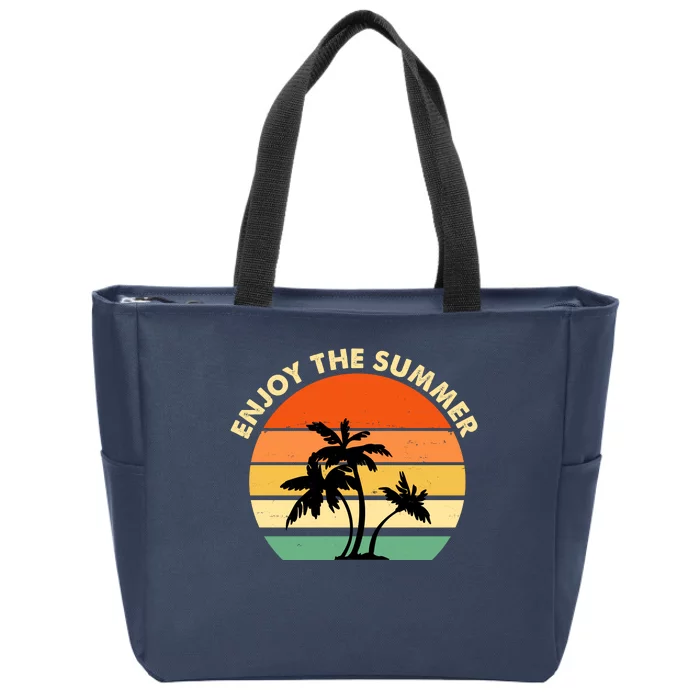 Enjoy The Summer Retro Sunset Palm Tree Zip Tote Bag