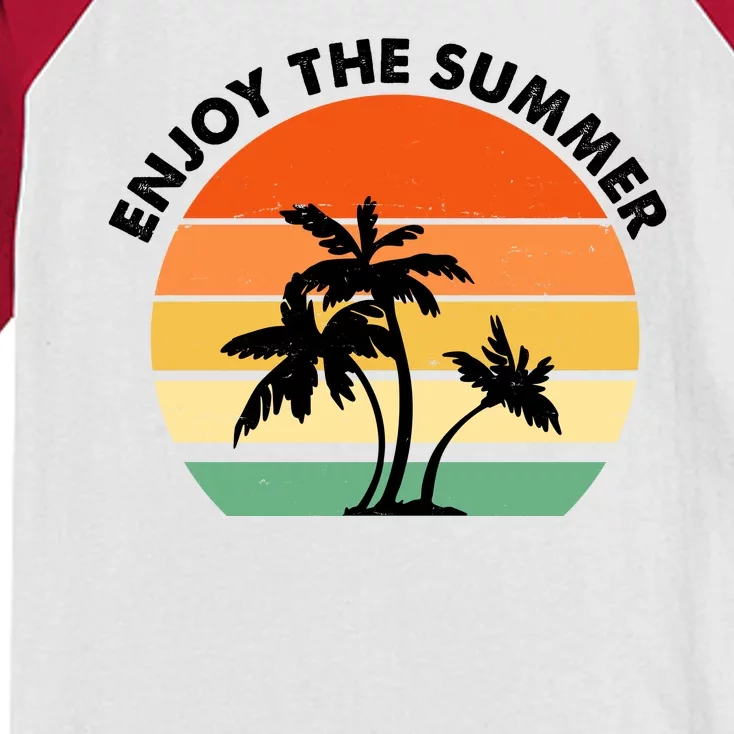 Enjoy The Summer Retro Sunset Palm Tree Kids Colorblock Raglan Jersey