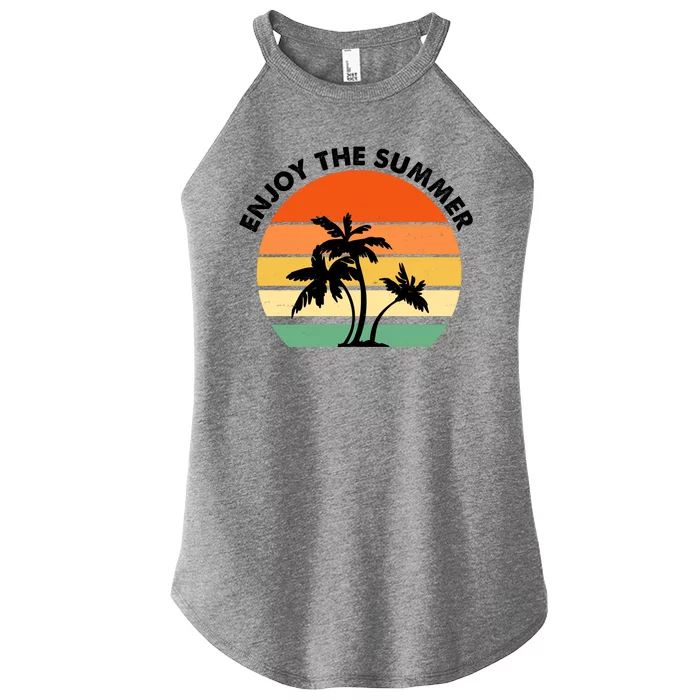 Enjoy The Summer Retro Sunset Palm Tree Women’s Perfect Tri Rocker Tank