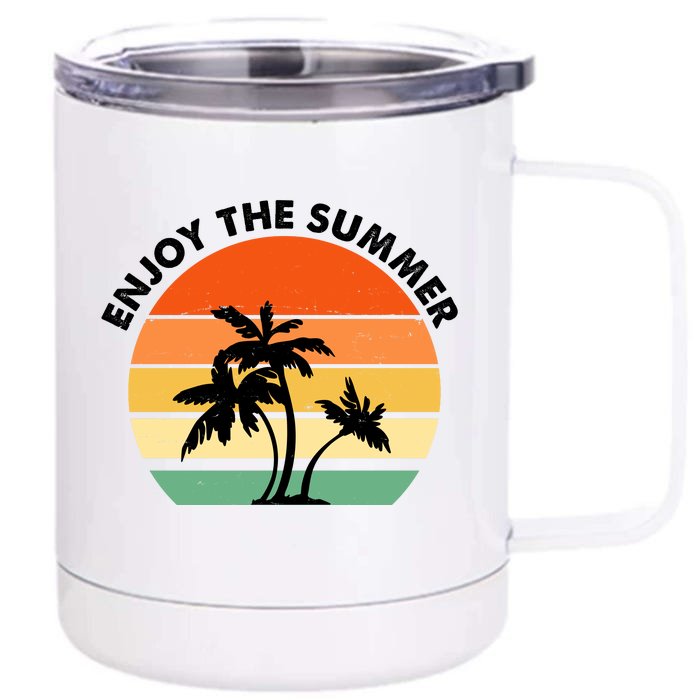 Enjoy The Summer Retro Sunset Palm Tree Front & Back 12oz Stainless Steel Tumbler Cup