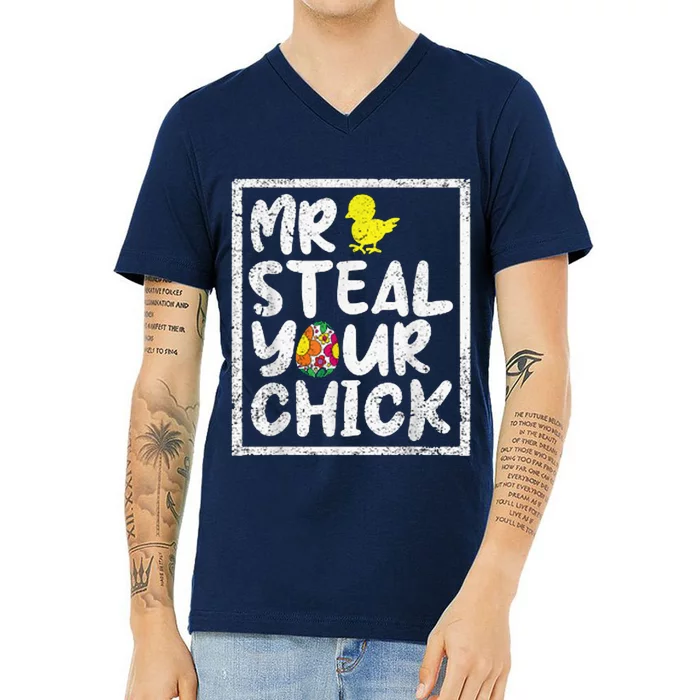 Easter Toddlers Steal Your Chick Funny Spring Humor V-Neck T-Shirt