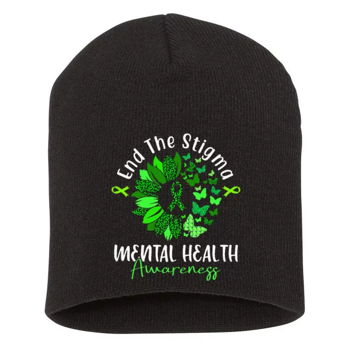 End The Stigma Mental Health Awareness Ribbon Butterfly Short Acrylic Beanie