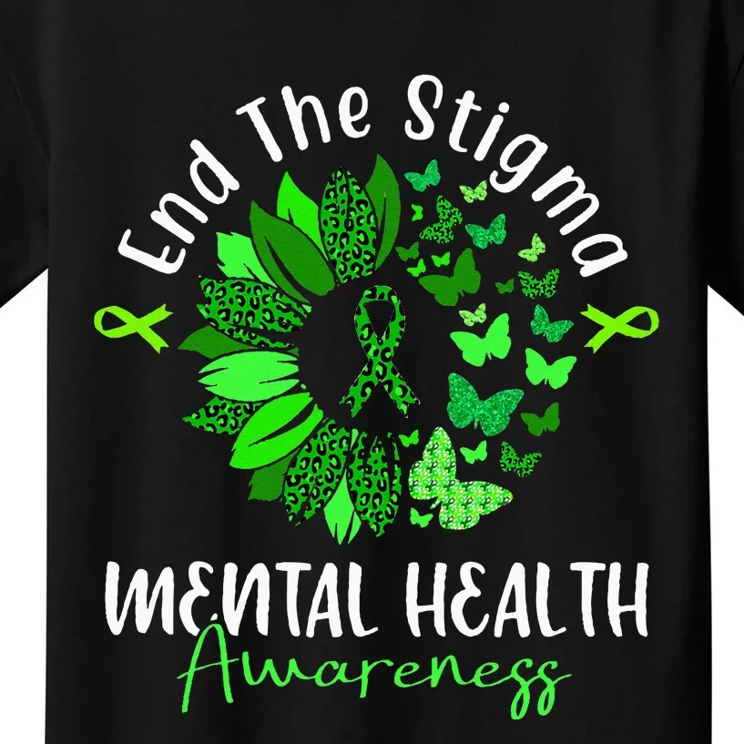 End The Stigma Mental Health Awareness Ribbon Butterfly Kids T-Shirt