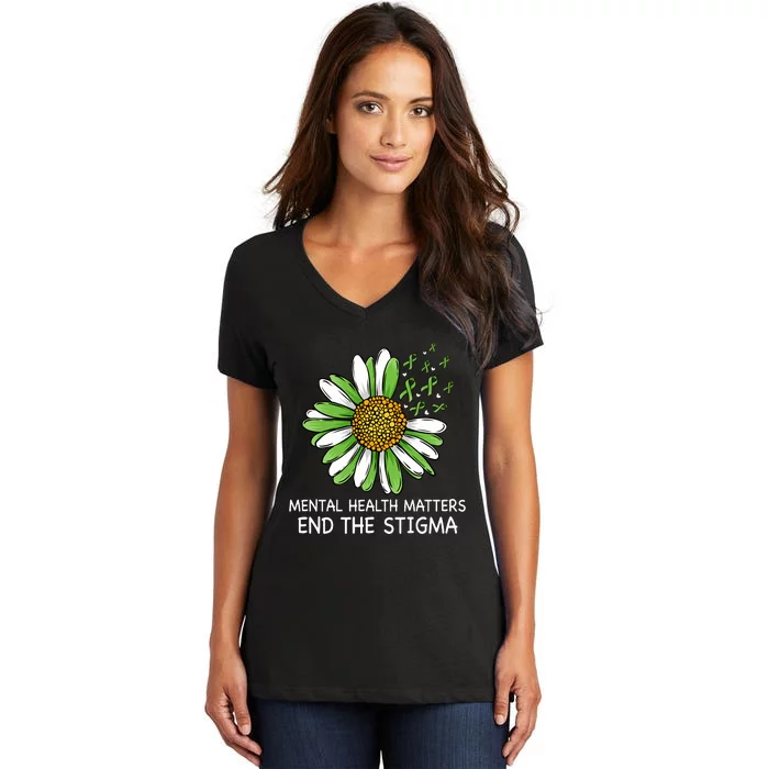 End The Stigma Mental Health Awareness Women's V-Neck T-Shirt