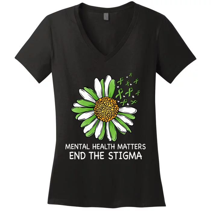 End The Stigma Mental Health Awareness Women's V-Neck T-Shirt