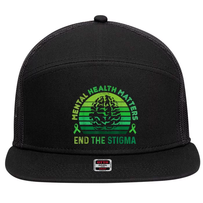 End The Stigma Mental Health Matters Mental Awareness Gifts 7 Panel Mesh Trucker Snapback Hat