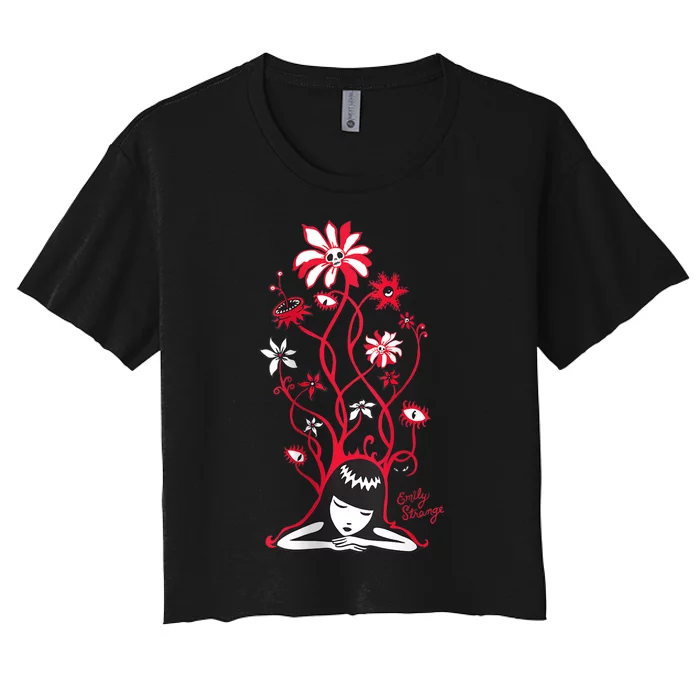 Emily The Strange Flower Power Cat Nap Women's Crop Top Tee