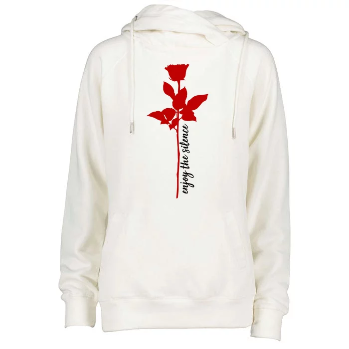 Enjoy The Silence Rose Flower Womens Funnel Neck Pullover Hood