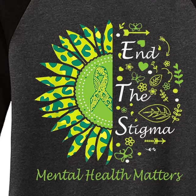 End The Stigma Mental Health Matters Ribbon Awareness Gifts Women's Tri-Blend 3/4-Sleeve Raglan Shirt