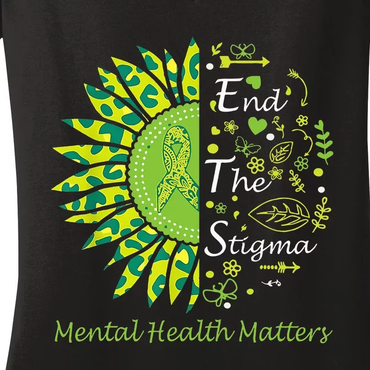 End The Stigma Mental Health Matters Ribbon Awareness Gifts Women's V-Neck T-Shirt