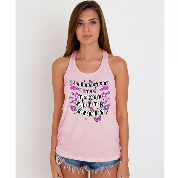 Enchanted To Teach 5th Grade Friendship Bracelet Teacher Women's Knotted Racerback Tank