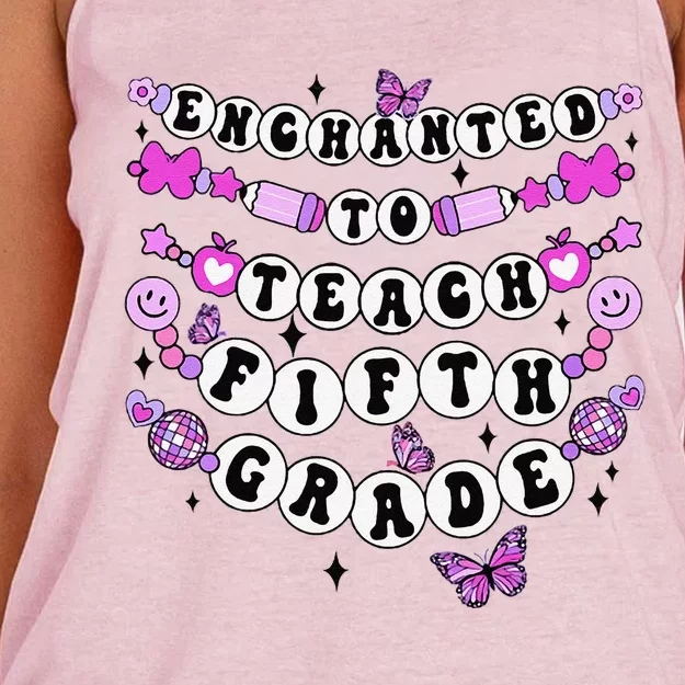 Enchanted To Teach 5th Grade Friendship Bracelet Teacher Women's Knotted Racerback Tank