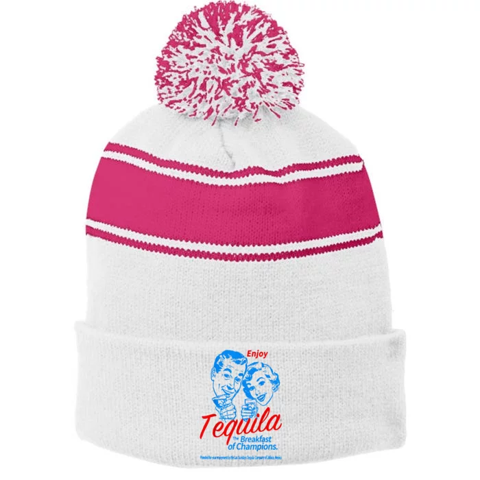 Enjoys Tequila The Breakfasts Of Championss Stripe Pom Pom Beanie